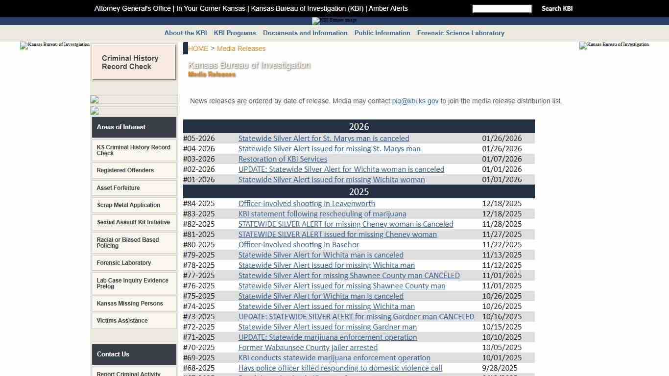 KBI - Kansas Bureau of Investigation - Media Releases