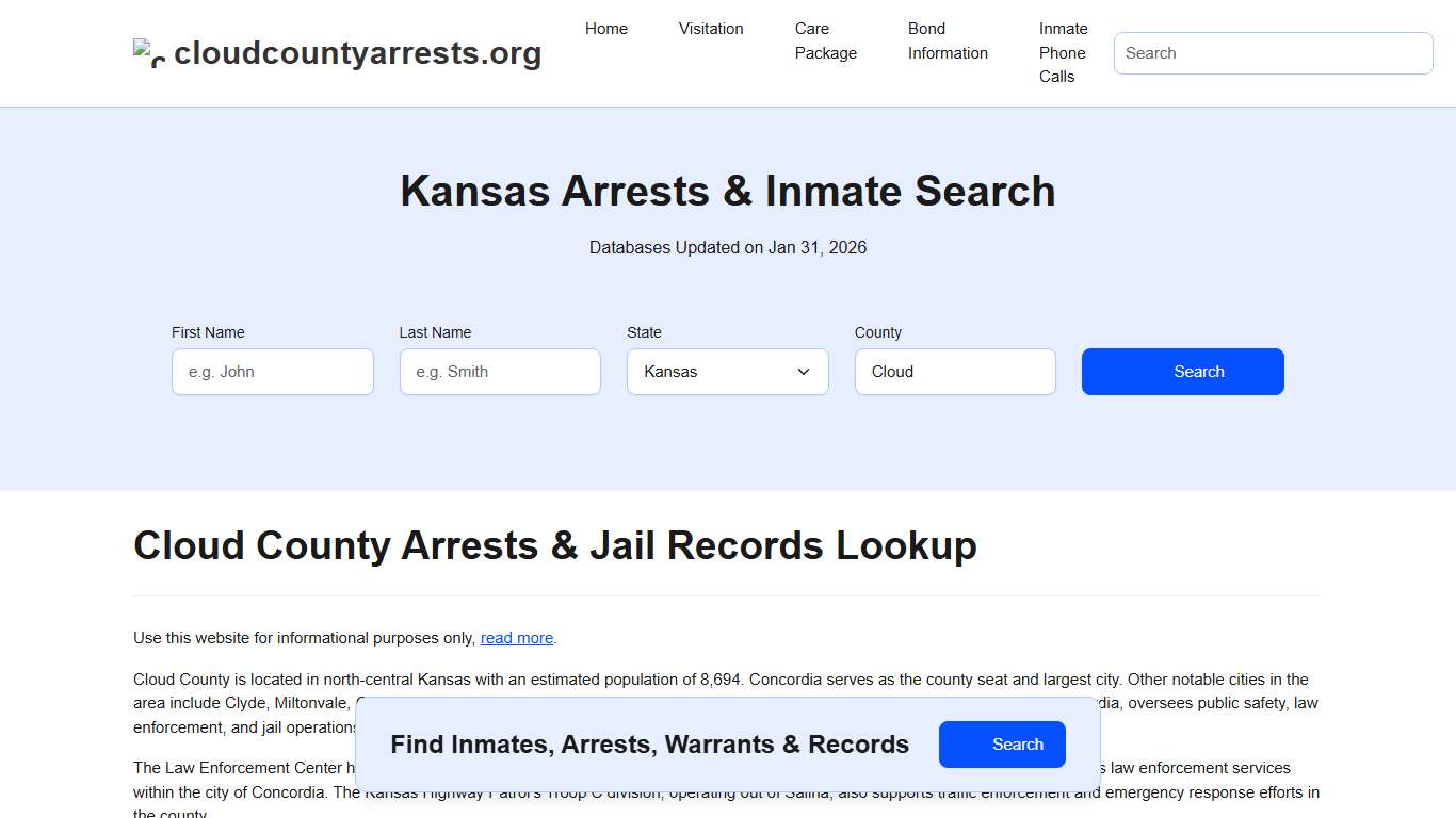 Cloud County, KS Arrests, Warrants, Police Records Search